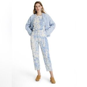 Rachel Comey Blue/White Marble Print 100% Cotton Tapered Jeans Size 6